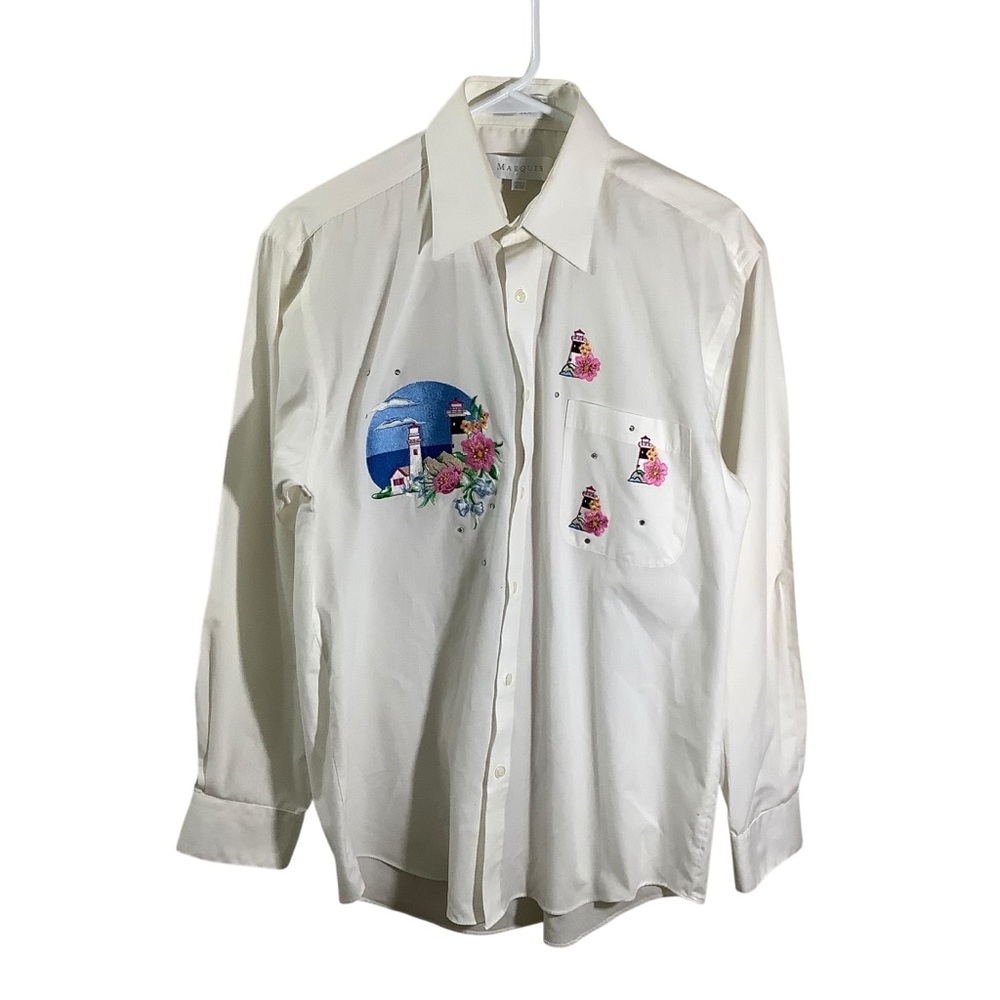 Marquis White Button Down Shirt with Nautical Patch Motif